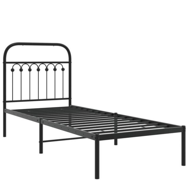 Berkfield Home Metal Bed Frame without Mattress with Headboard Black 75x190cm - Size: 75x190 cm - image 1