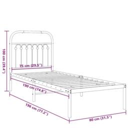 Berkfield Home Metal Bed Frame without Mattress with Headboard Black 75x190cm - Size: 75x190 cm - thumbnail 8