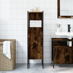 Berkfield Home Bathroom Cabinet Smoked Oak 33x33x120.5 cm Engineered Wood in Brown - thumbnail 3
