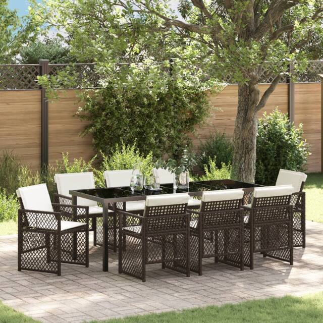 Berkfield Home 9 Piece Garden Dining Set with Cushions Brown Poly Rattan - image 1