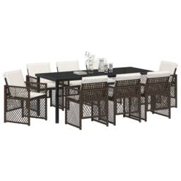 Berkfield Home 9 Piece Garden Dining Set with Cushions Brown Poly Rattan - thumbnail 3