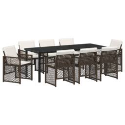 Berkfield Home 9 Piece Garden Dining Set with Cushions Brown Poly Rattan - thumbnail 2