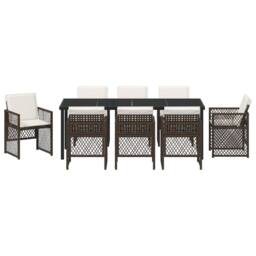 Berkfield Home 9 Piece Garden Dining Set with Cushions Brown Poly Rattan - thumbnail 7