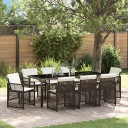 Berkfield Home 9 Piece Garden Dining Set with Cushions Brown Poly Rattan - thumbnail 1
