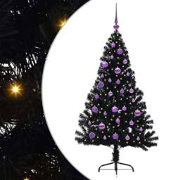 Berkfield Home Beautiful Artificial Pre-lit Christmas Tree Black 150 cm PVC - thumbnail 3