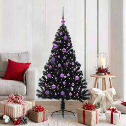 Berkfield Home Beautiful Artificial Pre-lit Christmas Tree Black 150 cm PVC - thumbnail 2