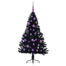 Berkfield Home Beautiful Artificial Pre-lit Christmas Tree Black 150 cm PVC - thumbnail 4