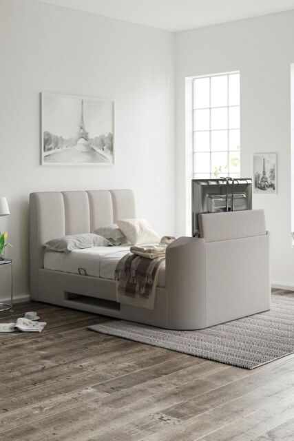 Time4sleep Copenhagen Shell Upholstered Ottoman TV - Bed Frame in Cream - Size: Super King - image 1