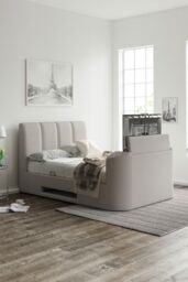 Time4sleep Copenhagen Shell Upholstered Ottoman TV - Bed Frame in Cream - Size: Super King