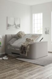 Time4sleep Copenhagen Shell Upholstered Ottoman TV - Bed Frame in Cream - Size: Super King - thumbnail 2
