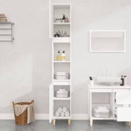 Berkfield Home Bathroom Cabinet White 30x30x190 cm Engineered Wood - Size: 30 x 30 x 190 cm - thumbnail 3
