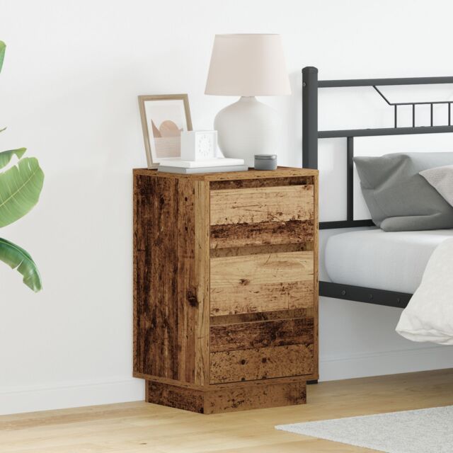 Berkfield Home Bedside Cabinet with LED Old Wood 39x34.5x65 cm Engineered Wood in Brown - image 1