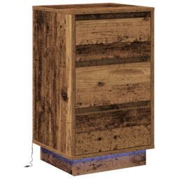 Berkfield Home Bedside Cabinet with LED Old Wood 39x34.5x65 cm Engineered Wood in Brown - thumbnail 2