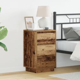 Berkfield Home Bedside Cabinet with LED Old Wood 39x34.5x65 cm Engineered Wood in Brown - thumbnail 1