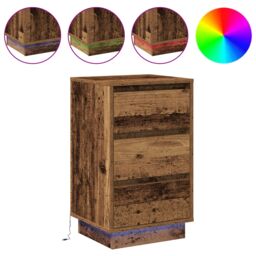 Berkfield Home Bedside Cabinet with LED Old Wood 39x34.5x65 cm Engineered Wood in Brown - thumbnail 4