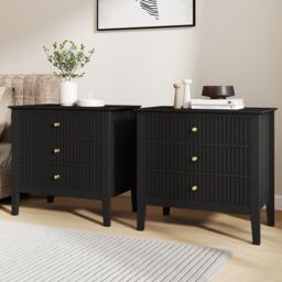 Melody Maison Pair Of Large 3 Drawer Bedside Tables - Hales Black Range - thumbnail 2