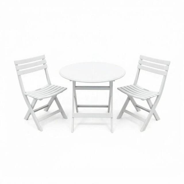 Alivio 3-Piece Folding Bistro Set with Round Table & 2 Chairs Compact Outdoor Garden Furniture in White - image 1
