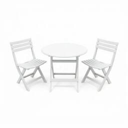 Alivio 3-Piece Folding Bistro Set with Round Table & 2 Chairs Compact Outdoor Garden Furniture in White