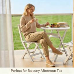 Alivio 3-Piece Folding Bistro Set with Round Table & 2 Chairs Compact Outdoor Garden Furniture in White - thumbnail 6