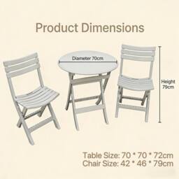Alivio 3-Piece Folding Bistro Set with Round Table & 2 Chairs Compact Outdoor Garden Furniture in White - thumbnail 8