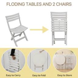 Alivio 3-Piece Folding Bistro Set with Round Table & 2 Chairs Compact Outdoor Garden Furniture in White - thumbnail 5