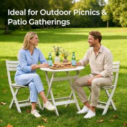 Alivio 3-Piece Folding Bistro Set with Round Table & 2 Chairs Compact Outdoor Garden Furniture in White - thumbnail 7