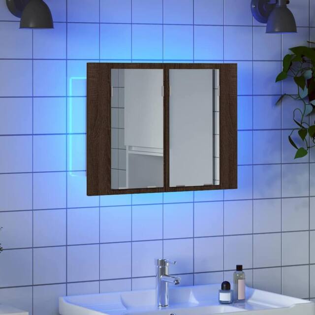 Berkfield Home LED Mirror Cabinet Brown Oak 60x12x45 cm Engineered Wood - Size: 60 x 12 x 45 cm - image 1
