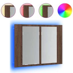 Berkfield Home LED Mirror Cabinet Brown Oak 60x12x45 cm Engineered Wood - Size: 60 x 12 x 45 cm - thumbnail 3