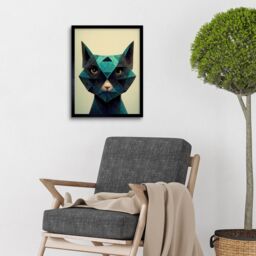 "Artery8 Wall Art Print Fun Geometric Teal Cat Art Framed in Black - Size: W12"" x H16""" - thumbnail 2