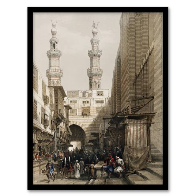 Artery8 Metwally Minarets & Grand Entrance Roberts Framed Wall Art Print in Brown - Size: A4 - image 1