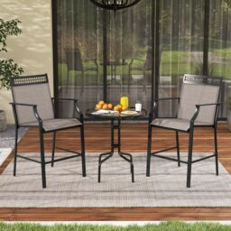 Costway Outdoor Patio Chair Set of 2 Home Patio Counter Height Chairs w/Footrest in Brown - thumbnail 4