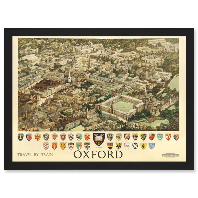 Artery8 Travel Train Oxford England British Railways Crest Coat Of Arms Heraldry UK Artwork Framed Wall Art Print A4 in Black - image 1