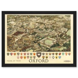Artery8 Travel Train Oxford England British Railways Crest Coat Of Arms Heraldry UK Artwork Framed Wall Art Print A4 in Black - thumbnail 1