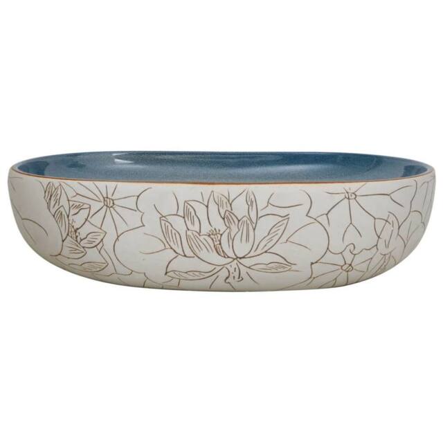 Berkfield Home Durable Countertop Basin Sand & Blue Oval 59x40x14 cm Ceramic - Size: 59 x 40 x 14 cm - image 1