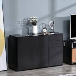 Wyld Haus Lino High Gloss Black Sideboard 2 Drawers 3 Doors Push Click Opening - thumbnail 3