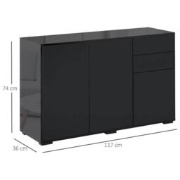 Wyld Haus Lino High Gloss Black Sideboard 2 Drawers 3 Doors Push Click Opening - thumbnail 4