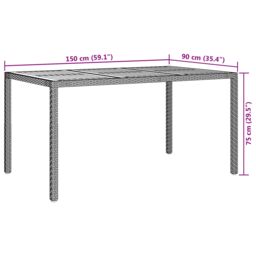 Berkfield Home Garden Dining Table Grey 150x90x75 cm Poly Rattan - Size: 150 x 90 x 75 cm - thumbnail 6