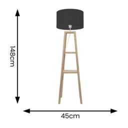 ValueLights Wakefield Quad Base Two Shelf Wooden Floor Lamp with Fabric Shade & LED Bulb in Black - thumbnail 4