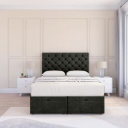 Sloomy Mayfair Dumfries Fabric Ottoman Bed End Opening With Sprung Memory Mattress & 26 Inch strut Headboard in Black - Size: King - thumbnail 2