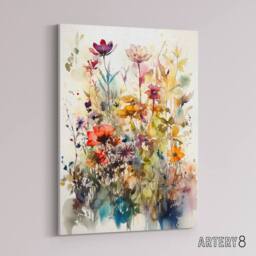 "Artery8 Spring Wildflowers Watercolour Canvas Wall Art Print - Size: W18"" x H24""" - thumbnail 2