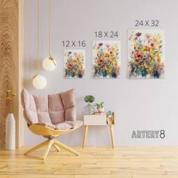 "Artery8 Spring Wildflowers Watercolour Canvas Wall Art Print - Size: W18"" x H24""" - thumbnail 4