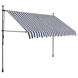 Berkfield Home Manual Retractable Awning with LED 300 cm Blue & White - thumbnail 1