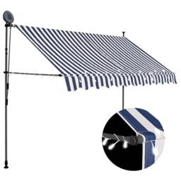 Berkfield Home Manual Retractable Awning with LED 300 cm Blue & White - thumbnail 2