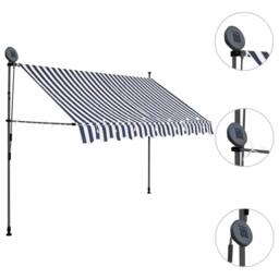 Berkfield Home Manual Retractable Awning with LED 300 cm Blue & White - thumbnail 3