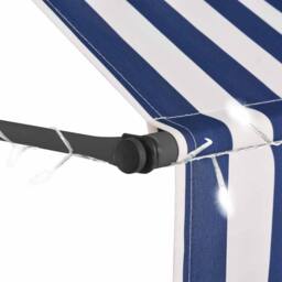 Berkfield Home Manual Retractable Awning with LED 300 cm Blue & White - thumbnail 4