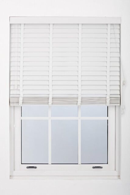 Furnished White Faux Wood Venetian Blinds - 50mm Slat Window Shade for Home & Office - Size: 235 cm width x 150 cm drop - image 1