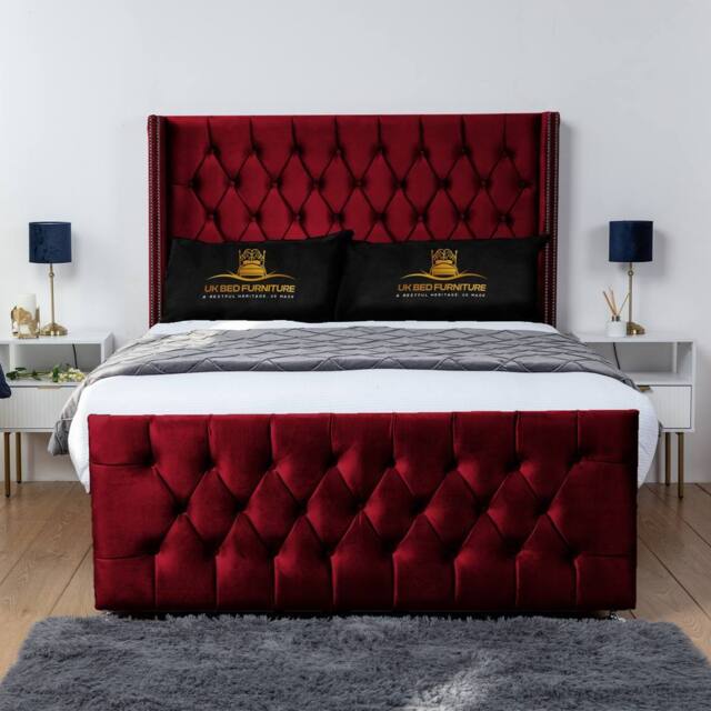 UK Bed Furniture Emily Wingback Divan Bed with 54 Inch Diamond Headboard - No Storage in Maroon - Size: Single - image 1