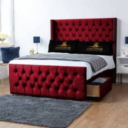 UK Bed Furniture Emily Wingback Divan Bed with 54 Inch Diamond Headboard - No Storage in Maroon - Size: Single - thumbnail 2