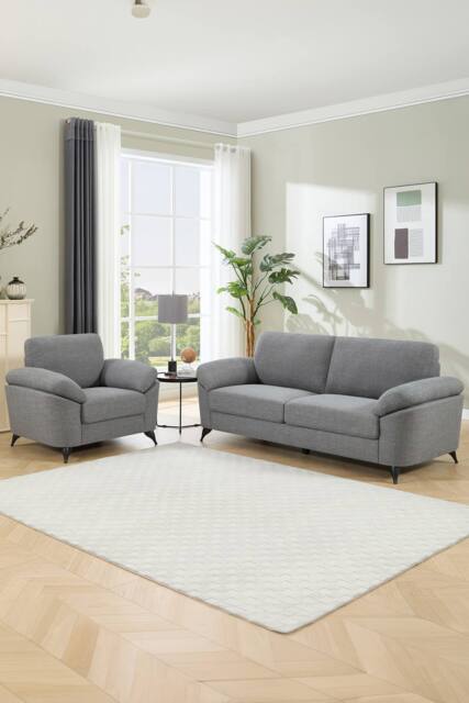 More4Homes Malmo Modern Scandi Style Fabric Living Room 1+3 Seater Sofa Set in Grey - image 1