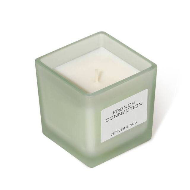 French Connection Square Glass Candle Vetiver & Oud 220g Single Wick Scented Candle in Green - image 1